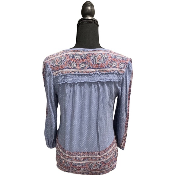 Lucky Brand Paisley Polka Dot Women’s Size XS Blue Tie Front Key Hole - Picture 3 of 10